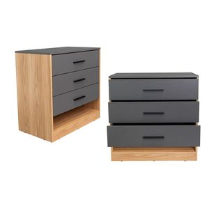 Boras Set Of 2 <b>Small</b> Dressers Minimalist Modern Style Natural Oak And Gray Bedroom Storage Furniture - Product Image 2