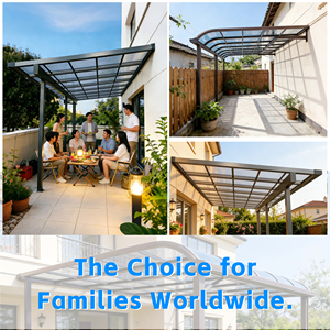 Auvent de <span class=keywords><strong>terrasse</strong></span> en aluminium avec toit en polycarbonate incurvé, auvent imperméable à double usage <span class=keywords><strong>pour</strong></span> <span class=keywords><strong>terrasse</strong></span> et abri de voiture - Product Image 3