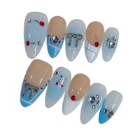 Tacana 10 faux ongles à presser, style français, motif cœur cerise, doux et féminin, faits à la main, haute qualité, couverture complète, en ABS