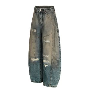 Jeans Machete de hombre de cintura alta, de pierna ancha y holgados, con acabado metálico lavado, de poliéster/nailon, para verano e <span class=keywords><strong>invierno</strong></span>, estilo urbano neutro de diseño avanzado. - Product Image 4