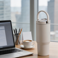 Gobelet isotherme en acier inoxydable à double paroi de 32 oz / 1000 ml, nouveau design, couleur crème blanche, avec poignée pliable – Grande Vente