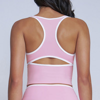 Rompi Yoga Racerback Ketat dengan List Kontras, Menyerap Keringat, Dukungan Tinggi, Bahan Spandex/Nylon, Olahraga Musim Panas Wanita, Bantalan Dapat Dilepas