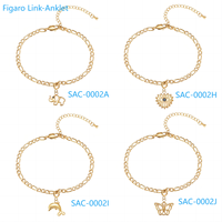 Bracelet de cheville pour femme en acier inoxydable plaqué or 24 carats, motif éléphant, chaîne cubaine, papillon, bijoux fantaisie, vente en gros