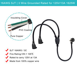 Kuncan 3ง่ามุมขวา NEMA 5-15P ไปยัง5-15R เต้าเสียบสองช่อง Y สายแยกสายไฟ AC สายไฟต่อพีซี - Product Image 3