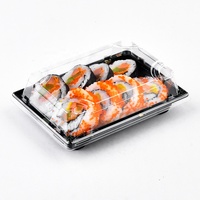 Conteneur à sushi rectangulaire recyclable en PP PET, emballage alimentaire en plastique, plateau de présentation de sushi avec couvercles transparents