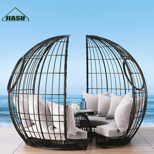 Sofá de Ratán para Jardín, Tumbona de Playa con Toldo, Cama Redonda para el Borde de la Piscina, Cama Bali para Tomar el Sol, Cabaña, Cama de Día para Exteriores - Product Image 6