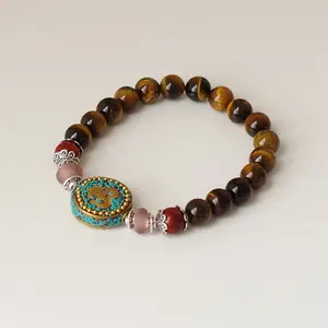 2404 naturel oeil de tigre pierre charme chanceux prière tibétain OM Chakra Mala perles Bracelet bouddhiste