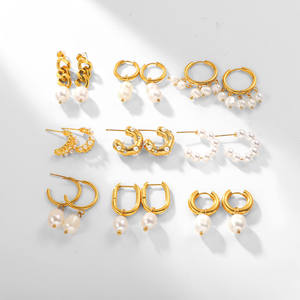 Trendy Vintage Barock Design 18 Karat vergoldet Süßwasser Tropfen Perlen Ohrringe Anti-Allergie Edelstahl Statement Hoop - Product Image 5