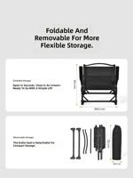 Chaise Kermit moderne pliable en aluminium noir, légère, en tissu Oxford, avec piètement en bois massif, imperméable, durable, portable, carrée, pour jardin et extérieur