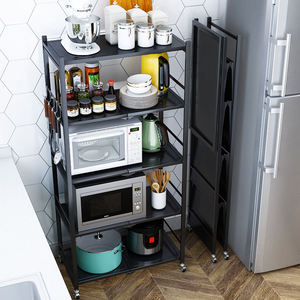 Kitchen foldable 360-degree rotating storage rack with wheels 4-layer wooden rack for practical storage