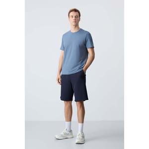 Shorts pour homme en coton bleu marine, épais, doux, texturé, coupe standard, basique - 81275 - Bleu marine - Product Image 5