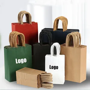 Wholesale Recycled Custom Logo Brown Food Bubble Tea Takeaway Package Paper Bag Kraft Paper Bags With Handle