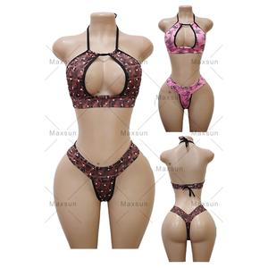 Maxsun Stripper Trajes Ropa de baile Cuerpo exótico Sexy Chica Medias Discoteca Halter <span class=keywords><strong>Tanga</strong></span> Estampado Sexy Bikini de una pieza Ropa de baile - Product Image 2