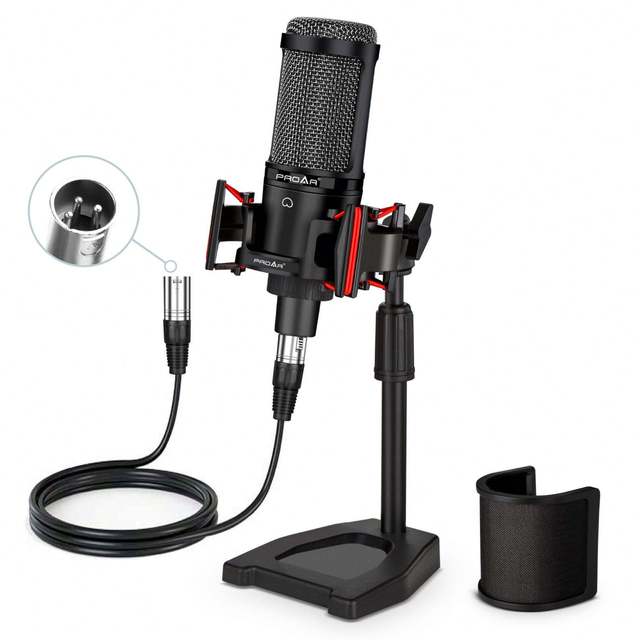 Professional Wired XLR Condenser Microphone Desktop Portable Studio Karaoke TikTok Game Set Noise Cancelling Recording Function