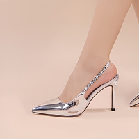 Sandales compensées d'été pour femmes, à bout ouvert et pointu, antidérapantes, transparentes, ornées de strass, légères, pour l'extérieur