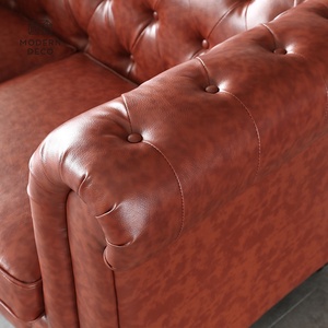 <span class=keywords><strong>Red</strong></span> Faux Leather Tufted <span class=keywords><strong>Chesterfield</strong></span> Sofa Couch Settee 2 CHỖ NGỒI Antique Armonia ModernDeco Xuất Khẩu Sản Xuất - Product Image 6