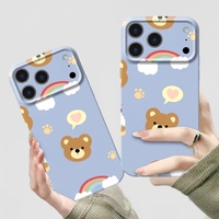 Coque de téléphone intégrale motif petit ours mignon, coque rigide brillante avec protection d'objectif pour iPhone 17 16 15 Pro Max