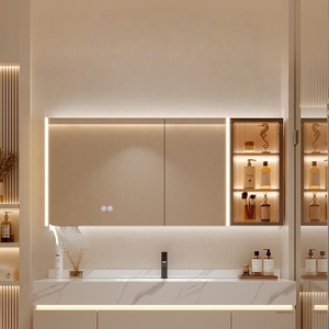 Modern Luxury Solid Wood & MDF <b>Smart</b> <b>Mirror</b> Wall-Mounted Double Sink One-Piece Vanity Bathroom Cabinet - Product Image 2