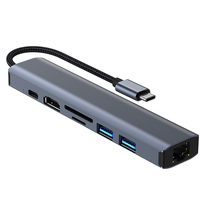 USB-C 7-en-1 vers HDTV 4K/30Hz 2 USB3.0 RJ45 USB-C PD 100W SD/MicroSD BYL-2303 Type C Hub pour accessoires informatiques PC