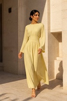 Robe longue élégante pour femmes, Abaya de Dubaï, couleur unie, manches longues, col rond, vêtements musulmans modestes avec lacets, robe de fête pour l'Aïd
