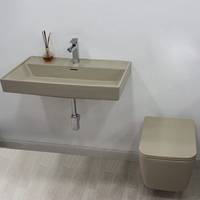 Meubles de salle de bain indépendants pour petite salle de douche, avec toilettes intégrées, style boutique, design rétro, sanitaires, couleur kaki, pour personnes à mobilité réduite