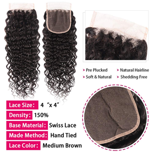 Extensions de cheveux brésiliens Water Wave avec closure, 100% naturelles non traitées, avec closure 4x4, raie libre, ondulées et bouclées, effet mouillé - Product Image 6