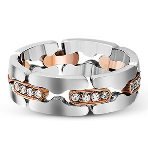 Anello F256 con Diamante in Oro Bianco Placcato Oro Rosa, Taglio Brillante Rotondo, Diamanti Naturali, Fede Nuziale Unisex - Product Image 2