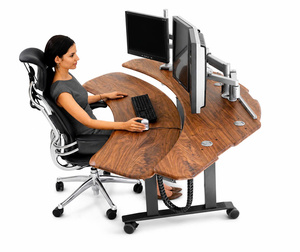 Curved Wood Dual Monitor <b>Adjustable</b> Extendable Portable <b>Office</b> Workstation Pedestal <b>Desk</b> China Origin for Home and <b>Office</b> - Product Image 1