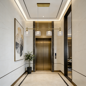 โคมไฟระย้าทรงเส้นตรงแก้วสีทองตกแต่งภายในสไตล์โมเดิร์นมินิมอลสำหรับโรงแรม ห้องรับประทานอาหาร ห้องนั่งเล่น ทางเดิน และโถงทางเข้า - Product Image 4