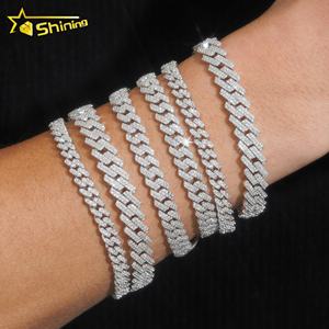 तेजी से शिपिंग थोक मूल्य स्टर्लिंग सिल्वर 925 आइस्ड आउट फाइन हिप हॉप ज्वेलरी वीवीएस मोइसानाइट डायमंड क्यूबन लिंक ब्रेसलेट चेन - Product Image 3