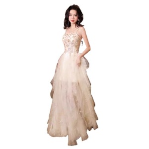Champagne Halter Neck Evening Gown Empire Waist 3D Floral Ball Gown For Coming Of Age Birthday Graduation - Product Image 5