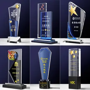 Shining new Clear Blue color star dancing shape blank crystal plaque sports glass trophy award