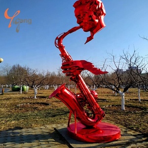 Scultura Artistica 3D di Sassofono in Acciaio Inossidabile Forgiato su Misura, Raffigurante un Movimento Musicale con Note Blu, per Piazze Cittadine - Product Image 5