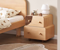 E2022 Table de chevet en bois de hêtre à 2 tiroirs pour enfants, table de chevet pour garçons et filles