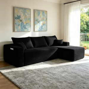 Divano Componibile a L con Tre Posti, Moderno in Tessuto Ecologico, <span class=keywords><strong>Grande</strong></span> Chaise Longue per <span class=keywords><strong>Soggiorno</strong></span>, Arredamento per Casa e Appartamento - Product Image 3