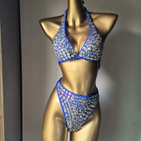 Bikini Halter de Luxe Orné de Strass pour Femme, Ensemble de Maillot de Bain Scintillant en Cristal pour Festival, Carnaval, Vacances, Plage, Vente en Gros Personnalisée