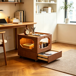 Mesa de Centro Moderna de Ratán con Cajón de Almacenamiento y Estantes Abiertos, Muebles para Sala de Estar, Diseño Tropical - Product Image 4
