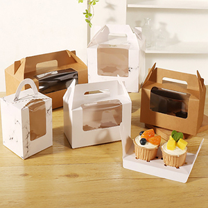 Venta al por mayor de impresión reciclada de diferentes tamaños Cupcake de mano cajas de pasteles con ventana - Product Image 1