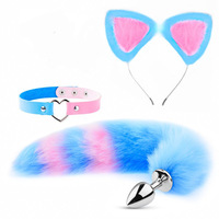Ensemble sexuel trois pièces Fox Niang avec plug anal, bandeau et queue en fourrure de renard, collier de chat pour le flirt