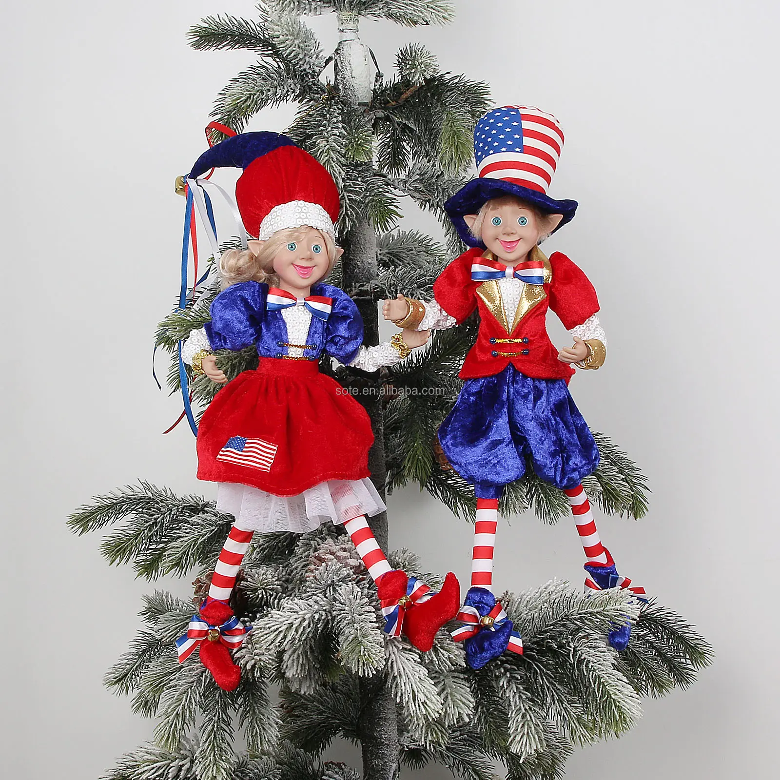 2 조각 유연한 크리스마스 엘프 입상 인형 펜던트 장난감 크리스마스 엘프 축제 매달려 장식