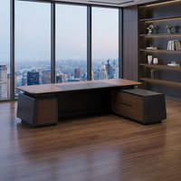 Bureau de direction moderne en bois avec table d'appoint extensible, multifonction, gestion des câbles, tiroirs de rangement pour ordinateur, serrure numérique