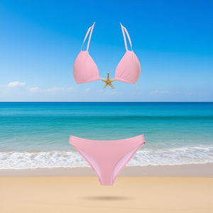 Conjunto de bikini rosa HDJ con detalle de estrella de mar, top halter y braguitas para mujer, traje de baño, ropa de playa, conjunto de 2 piezas - Product Image 2