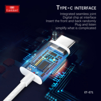Earldom Earphone untuk USB-C, Earphone setengah telinga kabel TYPE-C untuk Samsung Huawei