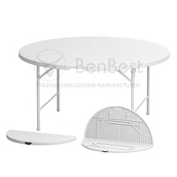 Table ronde pliante en plastique blanc de haute qualité pour le camping en plein air, 4 pieds (122 cm), en promotion.