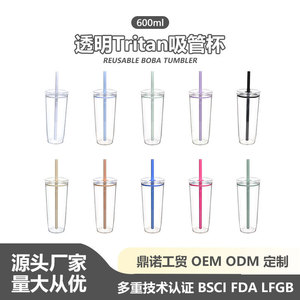 Shang Kou Ai Tritan Transparent <b>Cup</b> 600ml Candy Color <b>Straw</b> <b>Lid</b> Bpa Free Party Drinkware - Product Image 5