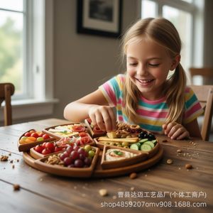 Wooden Round Puzzle <b>Tray</b> Detachable 8 Piece Snack Plate Divided Serving Dish For Hotel <b>Tea</b> Coffee Entertainment - Product Image 3
