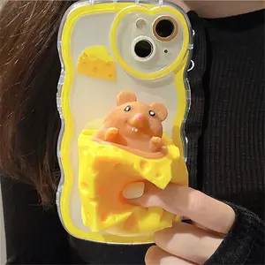 Fashion Press Cheese Mouse 3D Cartoon Cute Phone Case For iPhone 11 12 13 Pro XS XR X, For iPhone 13 Funny case