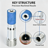 Buse de sablage Venturi ultra-mini 135 mm, trou intérieur 6,4 mm, revêtement intérieur en carbure de tungstène, usinage CNC, aluminium, caoutchouc bleu