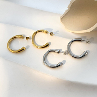 Boucles d'oreilles en acier inoxydable plaqué or 18 carats Joyas De Acero en forme de C pour femmes