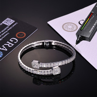 Bracelets et Joncs en Cristal de Glace, Joncs en Moissanite VVS Taille Baguette, Bijoux en Or Blanc et Argent Sterling 925 pour Hommes